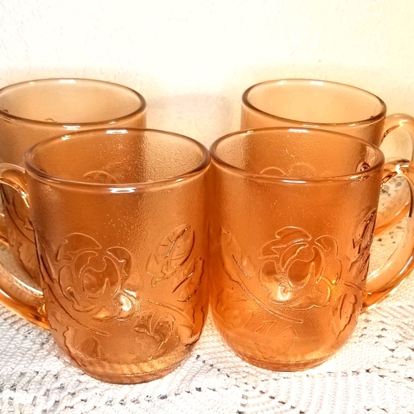 Arcoroc France Dining Vintage Pink Glass Mugs Rose Design Poshmark